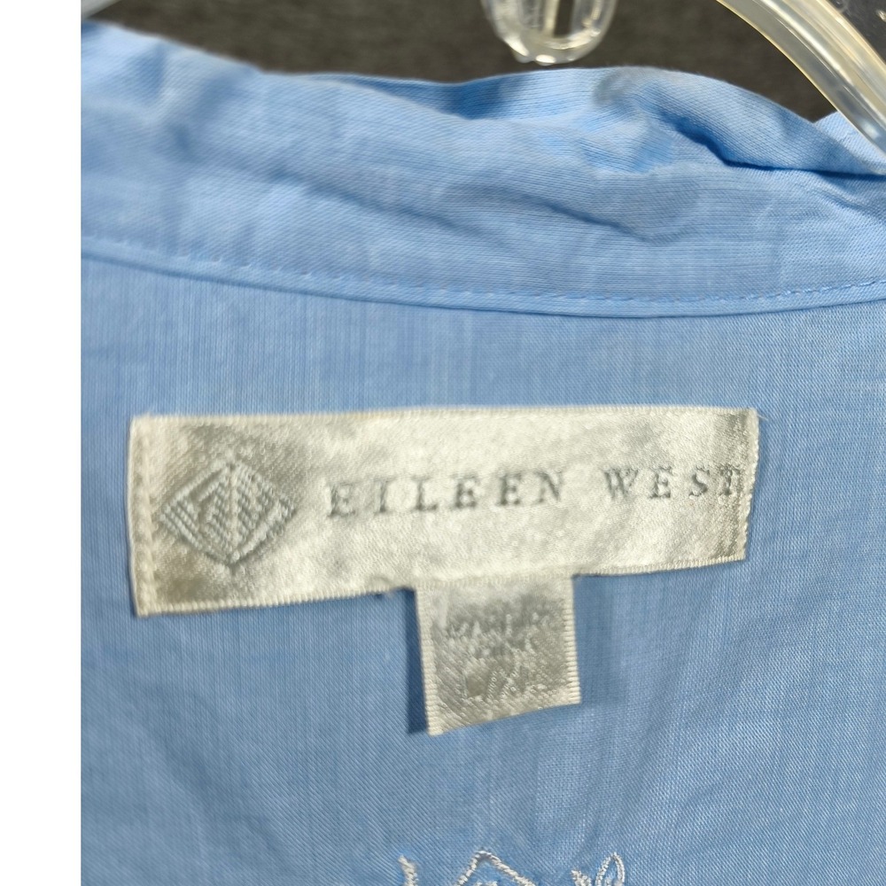 Eileen West Womens Blue Cotton Lawn Lace Trim Belted Robe L/XL Loungewear - Picture 7 of 10